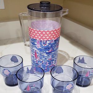 NWT Lilly pulitzer Pitcher and 4 cups Set